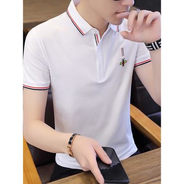 小蜜蜂男士短袖t恤2025新款純棉翻領冰絲POLO衫有領潮牌帶領體桖