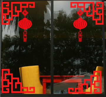 中國風中式對角花對角墻貼紙 店鋪櫥窗裝飾 玻璃貼 門貼喜慶墻貼1入