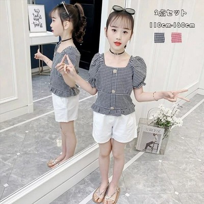 韓国子供服 女の子 セットアップ 可愛い 上下セット キッズ 姉妹 上下 2点セット 半袖シャツ チェック柄シャツ ショーツ レジャー デイリー スウィート 小学生 通販 Lineポイント最大get Lineショッピング