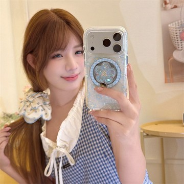 貝殼紋線條小花磁吸支架適用iPhone17promax蘋果16Pro/15/14手機殼潮流