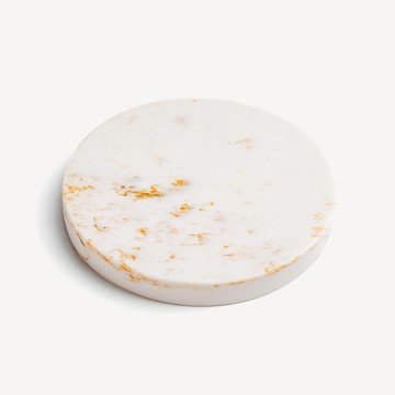 地語雲紋 18cm 石英石圓平盤｜白玉｜單品