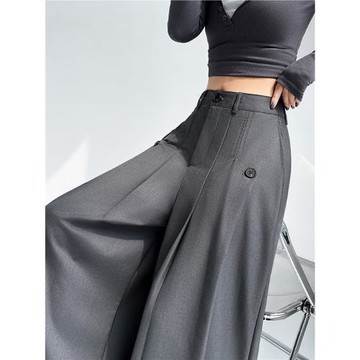2026春季新款巨好看壓褶西裝裙褲女獨特超好看褲子高腰窄版拖地褲