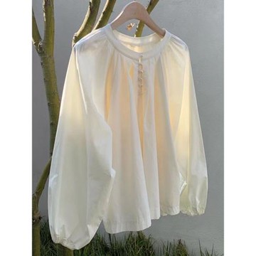 法式別致獨特上衣2025年春季新款設計感小眾泡泡袖圓領長袖襯衫女