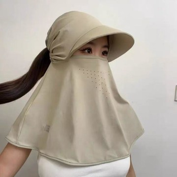 🌟臺灣出貨🌟夏季新款防曬面罩全臉遮陽防紫外線透氣帶帽檐女款可扎馬尾騎行帽 防曬面罩 防曬口罩 防曬頭套 涼感頭套