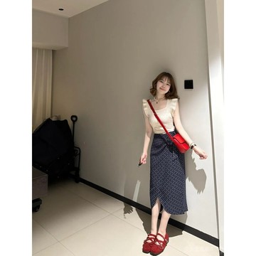 免運 台灣出貨 套裝女2025夏季新款純慾風辣妹小飛袖上衣高腰顯瘦半身裙兩件套限時下殺 012