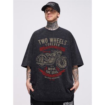 美式機車重磅純棉潮牌寬松復古水洗做舊潮流夏加肥加大短袖t恤男