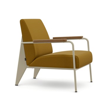 Fauteuil de Salon 休閒扶手椅（淺橡木扶手、芥黃布料座面、亞麻白椅腳）