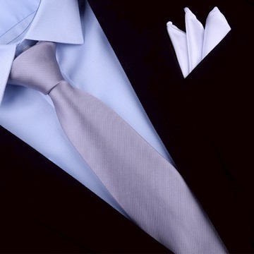 獵尚 韓版灰色領帶白色口袋巾學生領帶正裝商務西服襯衣領帶手打
