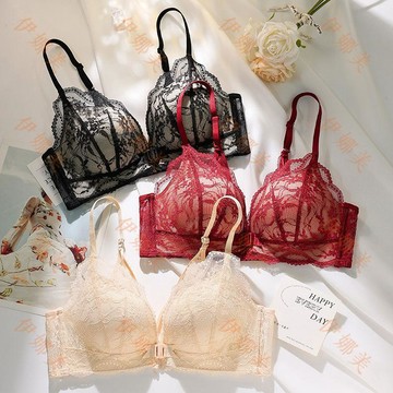 【臺灣出貨👙】時尚蕾絲杯麪聚攏便捷前扣內衣深V美背小胸顯大透氣文胸【伊娜美】