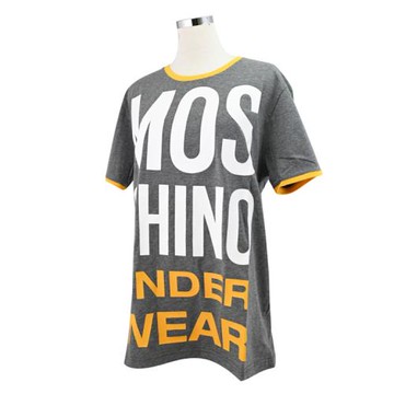 MOSCHINO UNDERWEAR 寬版棉質短T恤.灰/黃邊