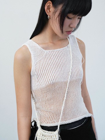 two toned knit sleeveless in white