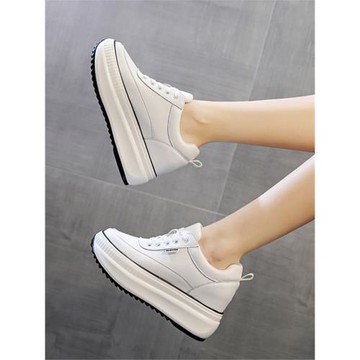 2025秋冬加絨爆款新款小白鞋女真皮厚底小個子內增高8公分休閑鞋