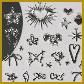 新款閤金星星愛心蝴蝶結吊墜 DIY手鏈項鏈配件 掛件 帶孔吊墜 飾品掛飾