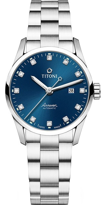 TITONI 梅花錶 空中霸王系列 AIRMASTER 機械女腕錶(23743S-682)-29mm-藍面鋼帶【刷卡回饋 分期0利率】【APP下單點數13倍送】