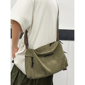 復古帆布斜挎包男單肩包旅行運動健身包大容量休閑簡約潮牌郵差包