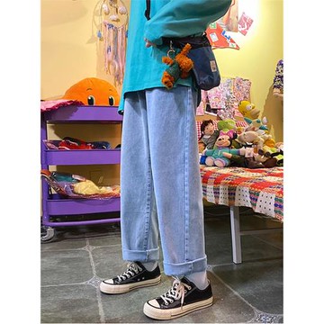 藍色牛仔褲男春秋薄款長褲潮牌寬松直筒褲男士褲子2024新款闊腿褲