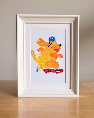 滑板狗阿多- 含畫框  - 狗狗掛畫/玄關裝飾畫/客廳裝飾畫