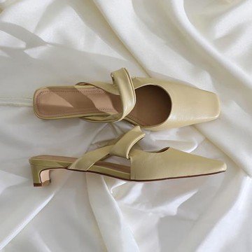 蓮花府邸原創氣質包頭半拖鞋一腳蹬懶人拖鞋低跟百搭休閑里外全皮