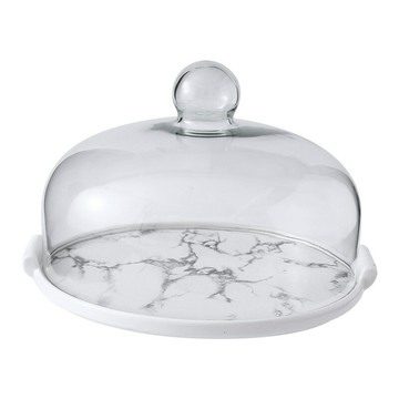 楓林宜居 陶瓷蛋糕盤玻璃蓋糕點透明罩子點心托盤甜品臺展示架西點面包擺件