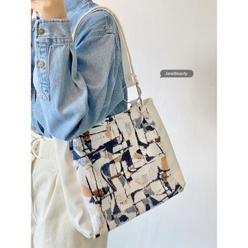 小眾設計涂鴉包包女夏2022新款潮時尚大容量托特包學生上課單肩包