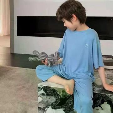 超值必入~夏裝韓版男童睡衣中大童兒童學生空調房薄款家居服套裝 兒童睡衣兩件套 夏季空調服 兒童家居服套裝