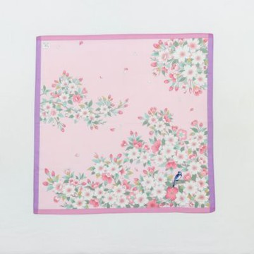 京都手帕 -en.gawa.系列-櫻花與白腹藍鶲(粉邊/黃邊)