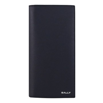 BALLY 6304910 CRS CONT 燙銀LOGO波紋皮革對開零錢長夾.午夜藍