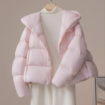 【米蘭精品】現貨+預購 頂級真羽絨外套90%鴨絨羽絨衣秋冬外套上衣大碼休閒女裝-連帽蓬鬆泡芙短版4色74mw64