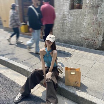 nemowu 河蚌公主 針織吊帶小背心交叉掛脖性感修身顯瘦短款上衣