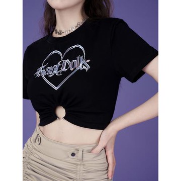 SagiDolls少女斗志酷辣酸性金屬感朋克印花修身短袖T恤街頭顯瘦夏