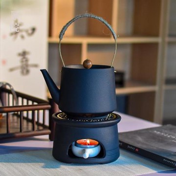 厚院【觀緣】陶瓷溫茶爐蠟燭加熱圍爐煮茶提梁壺大號側把壺暖茶器