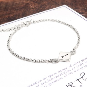 ART64 純銀 極簡方形 雙圈款 925純銀手鍊【單面刻字】客製化 訂製 女生手鍊