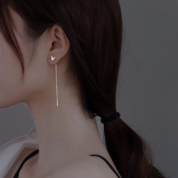 銀奧925純銀蝴蝶耳線女年新款潮秋冬長款流蘇耳環顯臉小耳飾