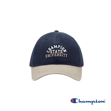 Champion 官方直營-中性款 學院風 刺繡大學字體 棒球帽(藍x米)