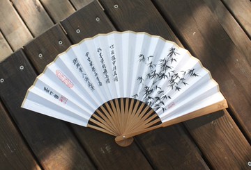 竹子娟布摺扇典藏組 含底座與扇套