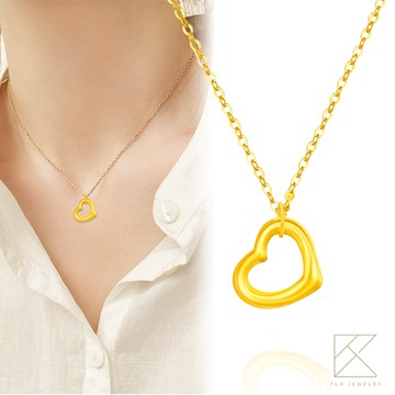 【TLH】黃金墜項鍊 寵愛心意 約重0.01錢