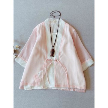 中國風復古漢服絲麻上衣女夏裝禪意茶服新中式襯衫防曬外搭開衫薄