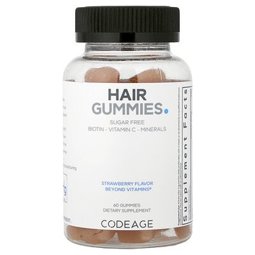 Codeage, 維生素，頭髮護理軟糖，無糖，生物維生素、維生素 C、礦物質、草莓椰子，60 粒