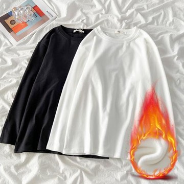 雙面德絨保暖打底衫2024新款長袖t恤女春秋 衛衣疊穿加絨加厚上衣