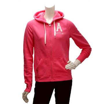 Abercrombie & Fitch 大A內刷毛拉鍊帽T外套(女-淡粉)