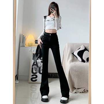 黑色牛仔喇叭褲女春秋2024新款高腰顯瘦顯高美式復古馬蹄微喇褲子