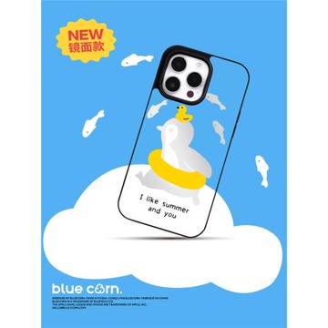 【bluecorn】藍色苞米企鵝的夏天SUMMER適用于蘋果iPhone 16 15 14 Pro Max磁吸Magsafe鏡面防摔手機殼保護套