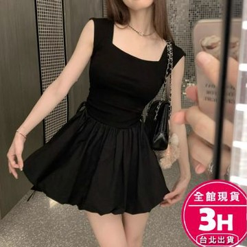 【梨卡】隔日到貨 女裝 洋裝 短裙 連身短裙 抽繩收腰 花苞背心裙 吊帶洋裝 法式洋裝 A字短裙HZ015【現貨24H】