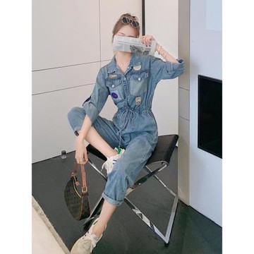 時尚減齡牛仔連體褲女春夏薄款2025年新款高級感工裝連身衣褲套裝