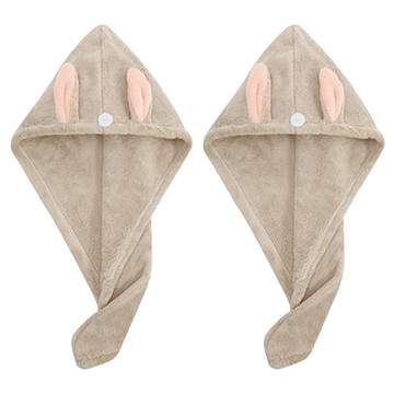 兔耳乾髮帽 60 x 35cm 2個  卡其色  1組