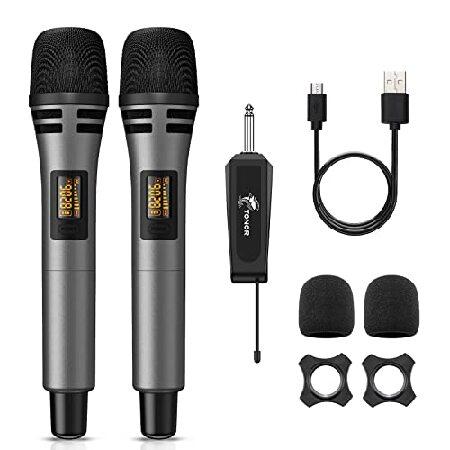 TONOR Wireless Microphones, UHF Dual Karaoke Microphone System, Microfonos Inalambricos with Rechargeable Receiver, Cordless Dynamic Mic Micro Set for