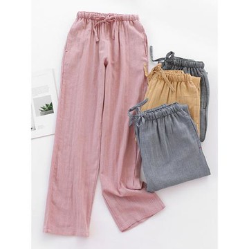 暗紋提花純棉睡褲女長褲春秋夏季寬松居家褲子休閑可外穿全棉