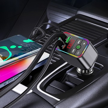 車用擴充點菸器 BASEE 超級快充車用充電器 四合一點煙孔車充 車載數顯藍牙無損音樂播放器 藍牙5.3發射器 汽車電壓檢測