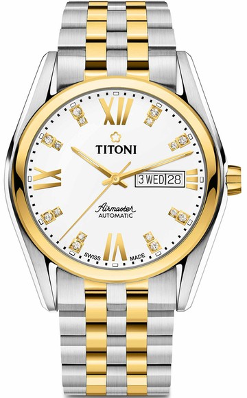 TITONI 梅花錶  Airmaster 空霸Day-Date機械腕錶(93709SY-385)-40mm-白面鋼帶【刷卡回饋 分期0利率】【APP下單點數13倍送】
