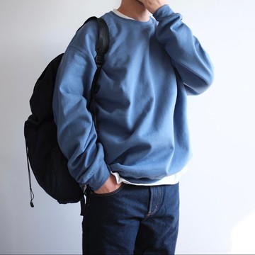 大廓形 大學T / 藍色 / 素面 / 手工刺繡 / 中性款